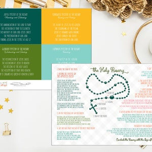 Mysteries of the Rosary Learning Card with prayers. First Communion. Homeschooling. Catholic. Catholic Rosary Cards. Catholic Gift.