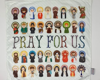 18" Pray for Us Ultra Soft Lovey Blanket. Baby Prayer Mini Blanket. Saint Lovie Blanket. Baptism Gift. Catholic Baby Gift. Pray for Us gift.
