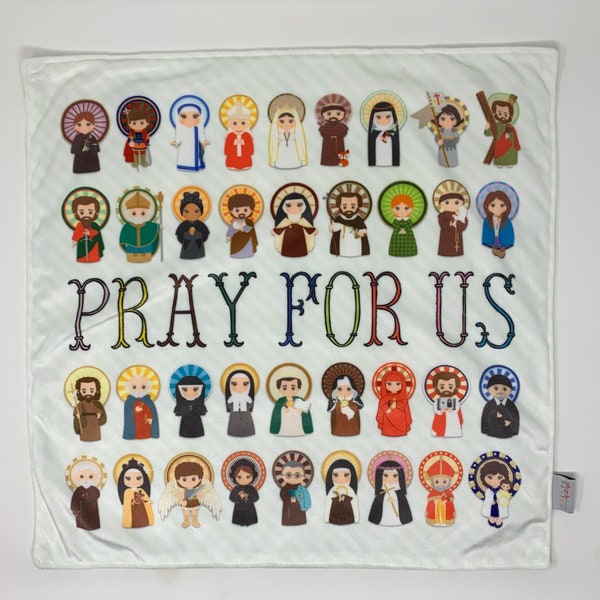 18" Pray for Us Ultra Soft Lovey Blanket. Baby Prayer Mini Blanket. Saint Lovie Blanket. Baptism Gift. Catholic Baby Gift. Pray for Us gift.