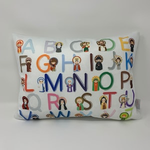 Saint ABC pillow. Catholic Saints pillow. Christian Catholic Gift. Baptism Gift. Saint pillow. Mother Teresa. JPII. St. Therese. ABC pillow.