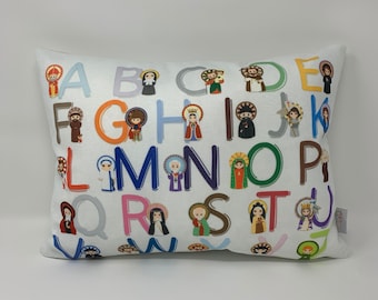 Saint ABC pillow. Catholic Saints pillow. Christian Catholic Gift. Baptism Gift. Saint pillow. Mother Teresa. JPII. St. Therese. ABC pillow.