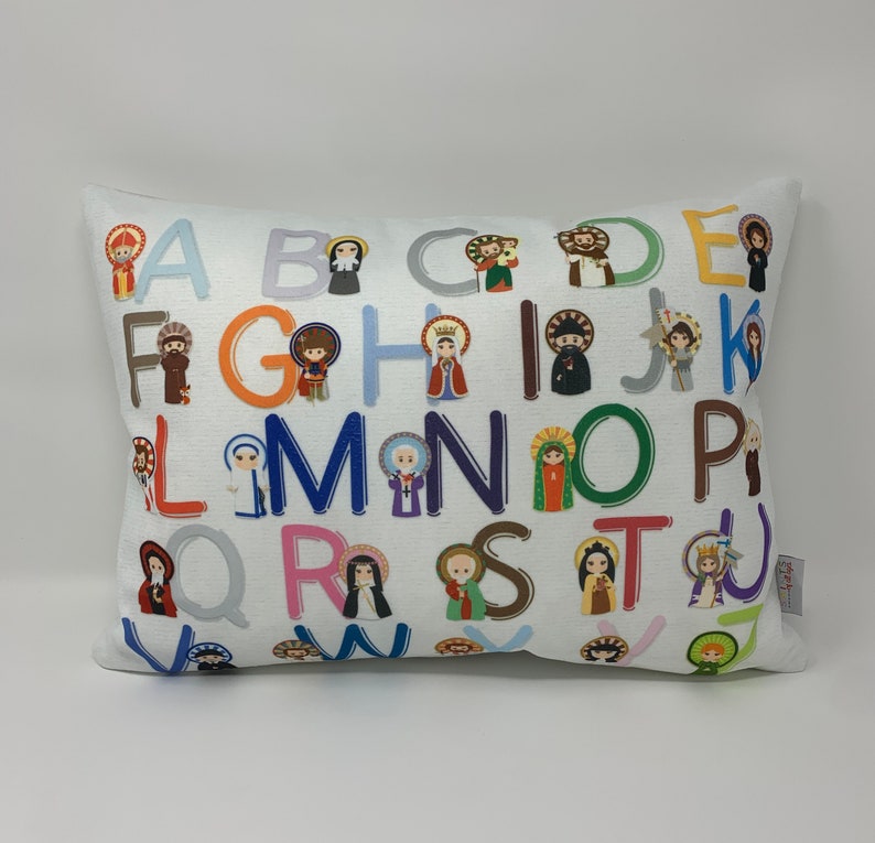Saint ABC pillow. Catholic Saints pillow. Christian Catholic Etsy