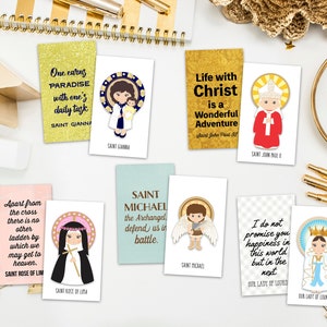 Set of 15 Saint Cards with quotes. Kid Saint Keychain set. First Communion. Baptism Gift. Catholic Gift. Saint Quotes on keychain. Easter. image 3