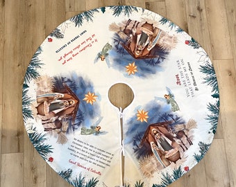 Christmas Saint quotes Tree Skirt. 55" Nativity Tree Skirt. Soft Nativity Christmas. Mother Teresa, St Therese of Lisieux quote Tree Skirt