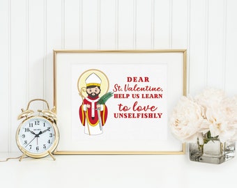 St Valentine poster print. St Valentine Wall Art. First Communion. Kids Room Prayer Poster. Baptism Gift. St Valentine Gift