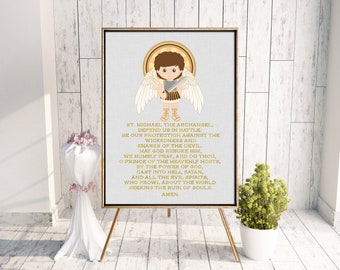 St. Michael the Archangel poster print. Saint Michael Wall Art Poster. Nursery Art. Kids Room Print. Prayer Print Poster. Catholic Poster.