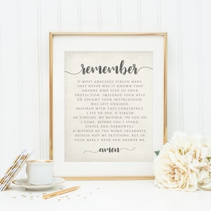 Memorare Print. 8 x 10 Memorare poster. Watercolor Memorare Prayer Print. Remember oh most. Memorare Wall Art. Baptism Gift. Holy Communion