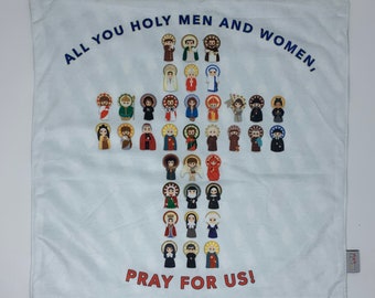 18" All you Holy Men and Women pray for us Ultra Soft Lovey Mini Blanket. Baby Prayer Blanket. Saint Cross Lovie Blanket. Baptism Gift.