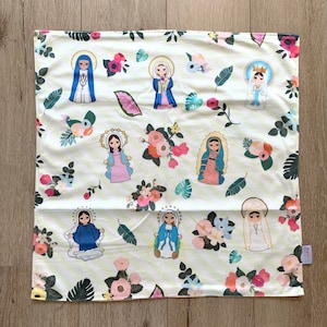 18&quot; Marian Ultra Soft Lovey Mini Blanket. Baby Prayer Blanket. Lovie Blanket. Baby Nursery. Baptism Gift. Catholic Baby Gift. Our lady lovey