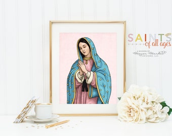 Our Lady of Guadalupe poster print. Our Lady of Guadalupe Wall Art Portrait. First Communion. Prayer Poster Catholic Print. Baptism.