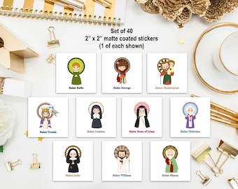 Set of 12 - 3 Saint Stickers Set #5. Kids Saint Stickers. First