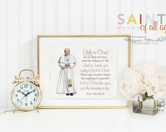 JPII Portrait poster print. John Paul II Wall Art Poster. Nursery Art. Kids Room. Prayer Print. Catholic. John Paul Gift. Only in Christ