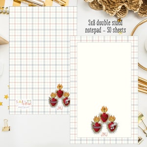 Sacred hearts of Jesus, Mary and Joseph notepad. Sacred Hearts JMJ notepad. Catholic Gift notepad. Hostess gift. Christmas gift. Farmhouse.