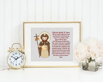 Saint James poster print. Saint James Wall Art. First Communion. Kids Room Prayer Poster. Baptism Gift. James Gift. James Pray for us!