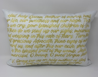 Hail Holy Queen pillow. Baptism Gift. Catholic Pillow Decor, Christian Catholic Gift. First Communion Gift. Hail Holy Queen Prayer Pillow