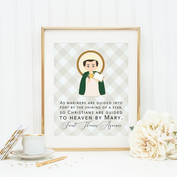 St Thomas Aquinas poster print. Saint Thomas Wall Art. First Communion. Christians are guided to heaven by Mary. Catholic Gift. Baptism.