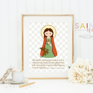 Saint Margaret of Antioch poster print. St Margaret Wall Art Poster. First Communion. Kids Room Prayer Poster. Catholic Poster. Baptism Gift