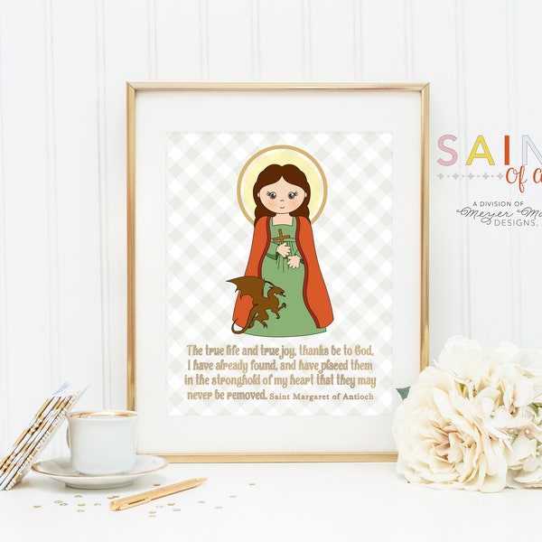 Saint Margaret of Antioch poster print. St Margaret Wall Art Poster. First Communion. Kids Room Prayer Poster. Catholic Poster. Baptism Gift