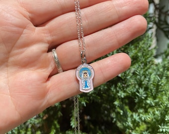 Mary charm with FREE 18 inch silver plated necklace. Our Lady of Lourdes necklace. Our Lady of Lourdes charm. First communion gift.