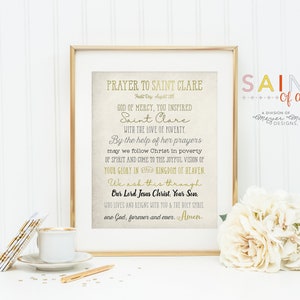 Saint Clare Prayer poster print. Saint Clare Wall Art Poster. First Communion. Saint Clare Prayer Print. Catholic Prayer Poster. Kids Saints