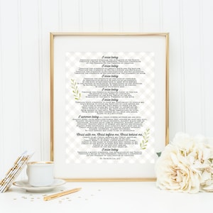 May include: A framed printable with a white background and green floral accents. The text reads "I arise today...Christ with me, Christ before me, Christ behind me..." and includes a quote from the Book of Psalms.