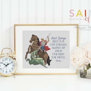 Saint George poster print. St George Wall Art Poster. Nursery Art. Kids Room. Prayer Print. Catholic. George Prayer Print.