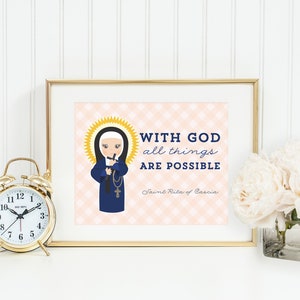 Saint Rita of Cascia prayer print. Saint Rita Wall Art Poster. Nursery Prayer Print. Catholic Poster. Baptism Gift. With God all things