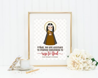 Saint Bridget of Sweden prayer print. Saint Bridgid Wall Art Poster. Nursery Art. Prayer Print Poster. Catholic Poster. Baptism Gift.