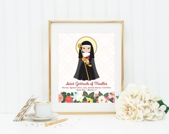 Saint Gertrude of Nivelles print. St. Gertrude Wall Art Poster Gift. Patron Saint of Cats Poster. Catholic Poster. Gertrude gift.