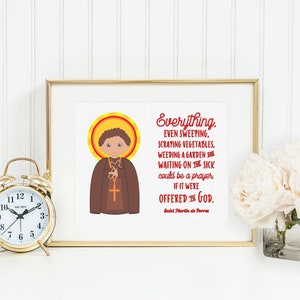 Impresión del cartel de San Martín de Porres. Póster de arte mural de San Martín de Porres. Primera comunión. Todo, hasta el cartel arrollador. Regalo Católico.