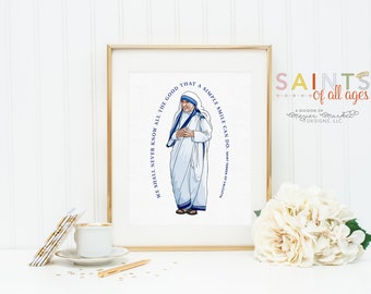 Mother Teresa of Calcutta poster print. Mother Teresa Portrait art. Nursery Art. Kids Room Print. Prayer Print Poster. Catholic Poster.