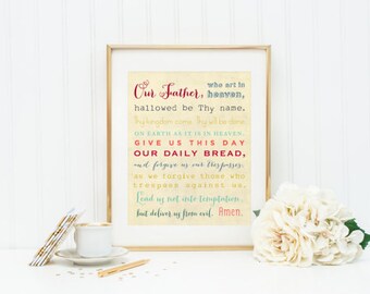 Our Father Print. 8x10 Our Father matted to 11 x 14. Our Father Print. Christian Wall Art. Our Father Wall Art. Typography Art