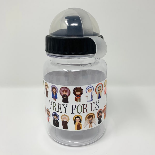 Pray for Us Saints Kids 12 oz water bottle. All you Holy Men and Women Pray for Us Water bottle. Catholic Water bottle Gift. Saint Gift.