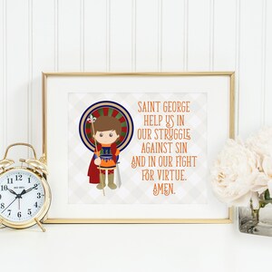 Saint George poster print. St George Wall Art Poster. Nursery Art. Kids Room. Prayer Print. Catholic. George Prayer Print.