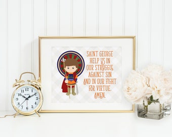 Saint George poster print. St George Wall Art Poster. Nursery Art. Kids Room. Prayer Print. Catholic. George Prayer Print.