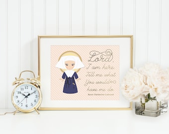 Saint Catherine Laboure poster print. Lord I am here Wall Art Poster. First Communion. St. Catherine Laboure Print. Catholic Prayer Poster.