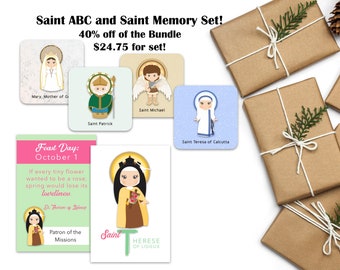 Cyber Week Deal #1 Saint Memory Game Card Set with Saint ABC Combo Set. Saint ABC cards. First Communion Gift. Catholic Gift. Saint matching