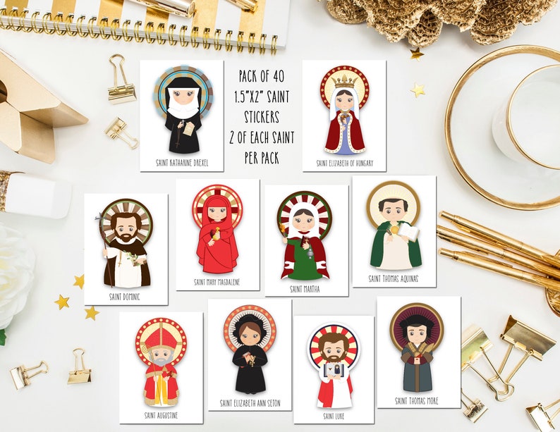 Prayer Stickers. Homeschooling Catholic Stickers Kids Saint Stickers Set of 40 Saint Stickers SET 2 Catholic Gift First Communion Gift