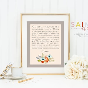 Morning Offering Prayer Print. Christian Wall Art Print. O Jesus through the immaculate heart of Mary Prayer. A morning offering prayer.