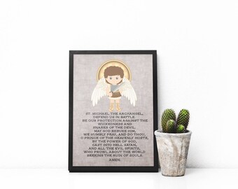 St. Michael the Archangel poster print. Saint Michael Wall Art Poster. Nursery Art. Kids Room Print. Prayer Print Poster. Catholic Poster.