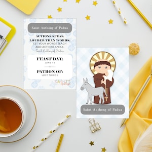 Saint Anthony of Padua Trading Card. Catholic Kid Prayer cards. First Communion. Catholic Gift. All Saints day Catholic Trading Card.