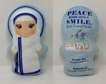 St. Teresa of Calcutta Stuffed Doll with quote and Feast day. Easter Gift. Baptism. Catholic Baby Gift. Mother Teresa Gift. St. Teresa Doll.