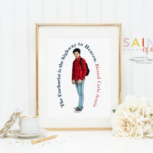 Póster del Beato Carlo Acutis. Arte mural del Beato Carlo. Primera Comunión. Póster de oración para habitación infantil. Regalo de bautizo. Regalo del Beato Carlo Acutis.