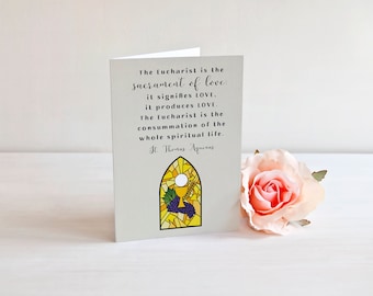 Set of 5 First Holy Communion Folded Greeting Cards. Catholic gift. Communion. Saint Thomas Aquinas Eucharist card.