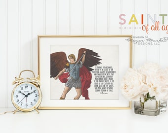 St. Michael the Archangel poster print. Saint Michael Wall Art Poster. Nursery Art. Kids Room Print. Prayer Print Poster. Catholic Poster.