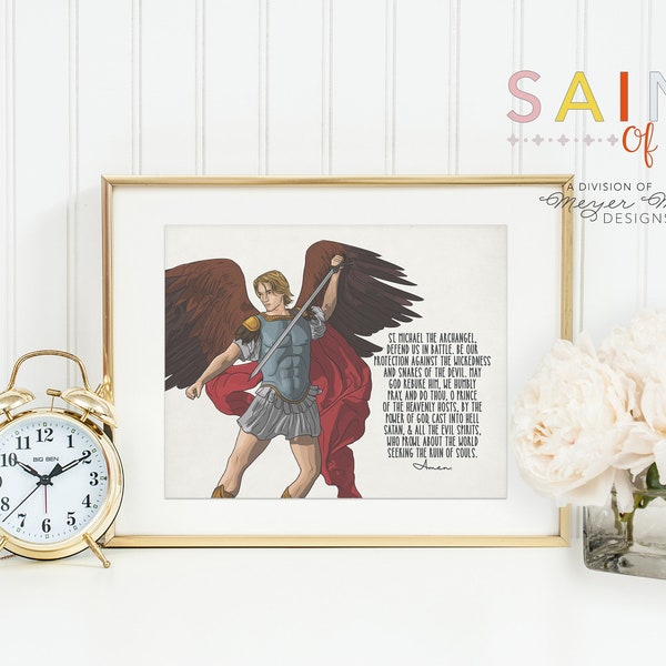 St. Michael the Archangel poster print. Saint Michael Wall Art Poster. Nursery Art. Kids Room Print. Prayer Print Poster. Catholic Poster.