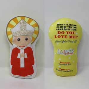 St. John Paul II Stuffed Saint Doll. Saint Gift. Easter Gift. Baptism. Catholic Baby Gift. Saint John Paul II feast day and quote Doll.