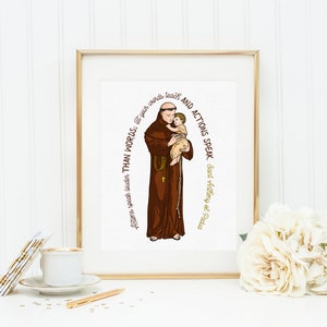 Saint Anthony of Padua poster print. St. Anthony Wall Art Poster. First Communion. Actions speak louder. Catholic Gift. Baptism Gift.