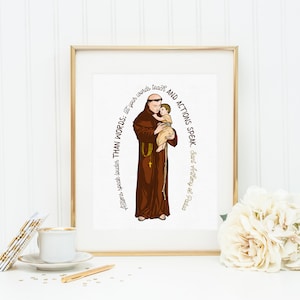 Saint Anthony of Padua poster print. St. Anthony Wall Art Poster. First Communion. Actions speak louder. Catholic Gift. Baptism Gift.