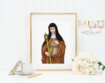 Saint Clare of Assisi poster print. St. Clare Wall Art Poster. First Communion. Kids Room. Prayer Poster. Catholic Poster. Baptism Gift